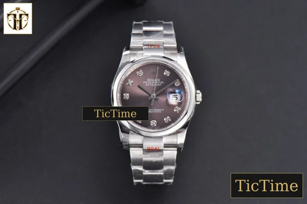 Foto frontal — DateJust 36mm GMF SS Smooth Bezel Gray Dial Diamond Marker Oyster Bracelet VR3235