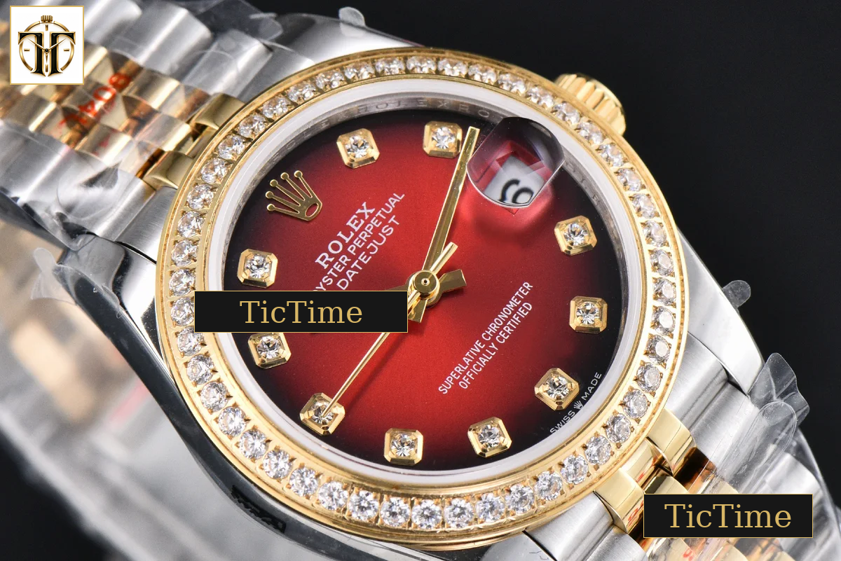 DateJust 904L 31mm GMF Diamond Bezel Red Dial Diamond Marker YG/SS Jubilee Bracelet A2824 — foto 13