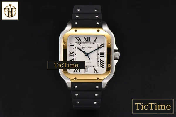 Foto frontal — Santos Large 40mm GF YG/SS White Dial Black Rubber Strap Miyota 9015