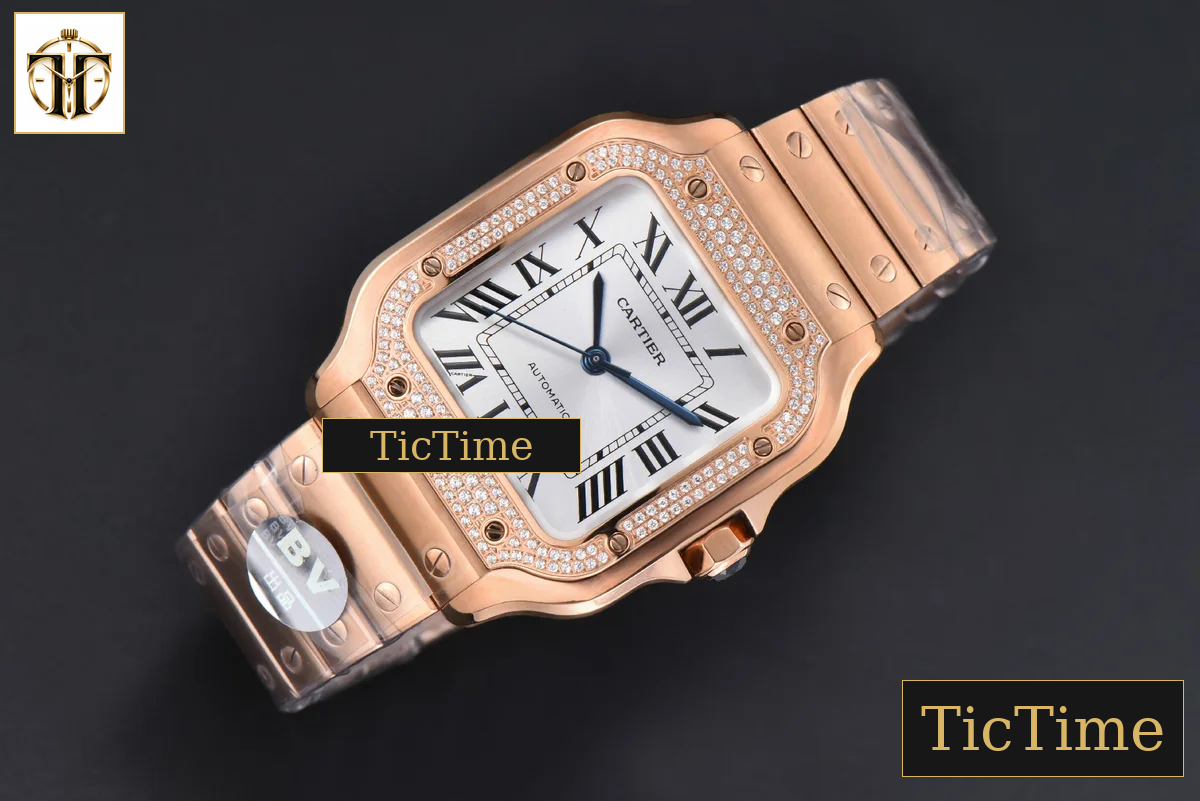 Santos de Cartier Medium 35mm BVF RG Diamond Bezel White Dial RG Bracelet Miyota 9039 — foto 4