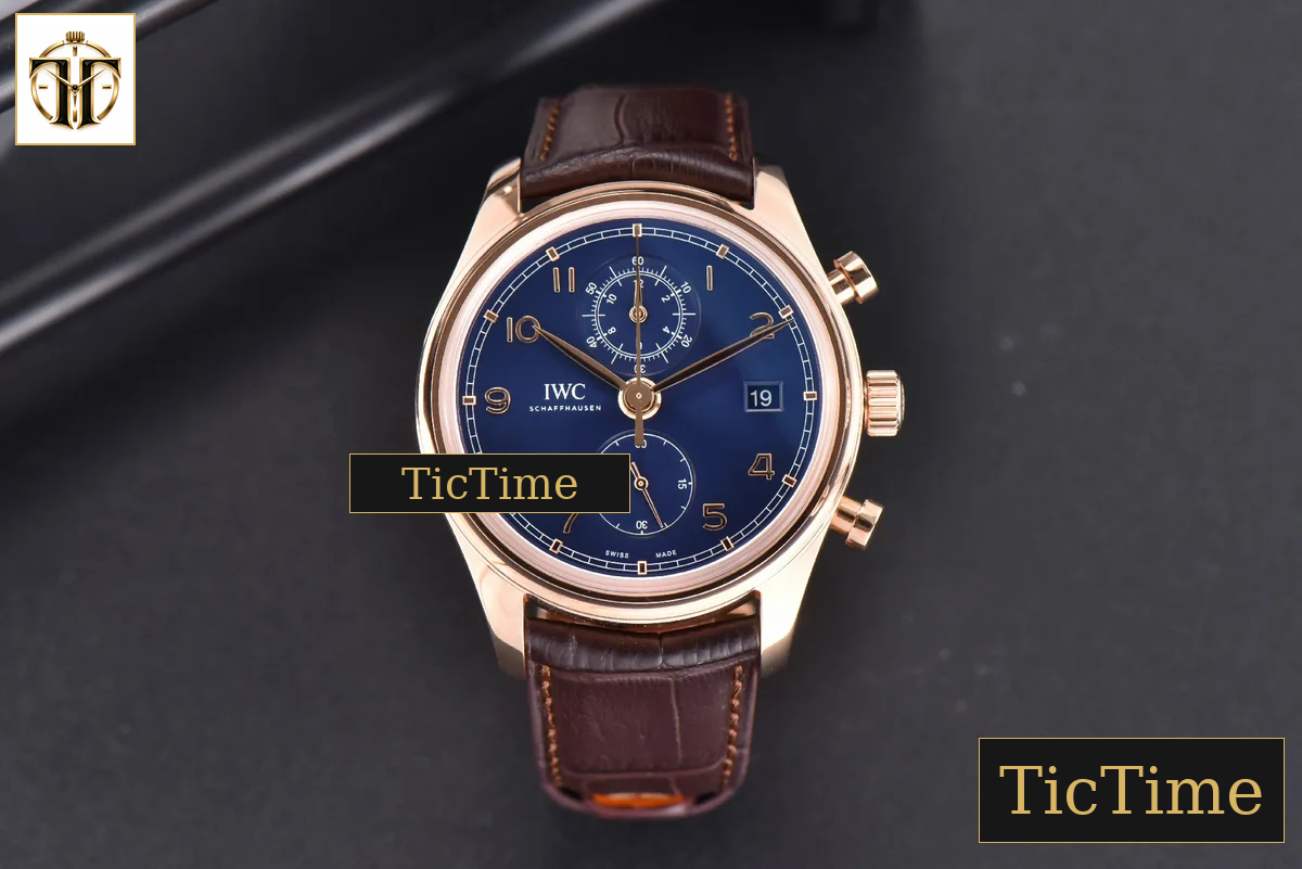 Portuguese Chrono IW390305 42mm ZF Blue Dial Brown Leather Strap A7750 — foto 3