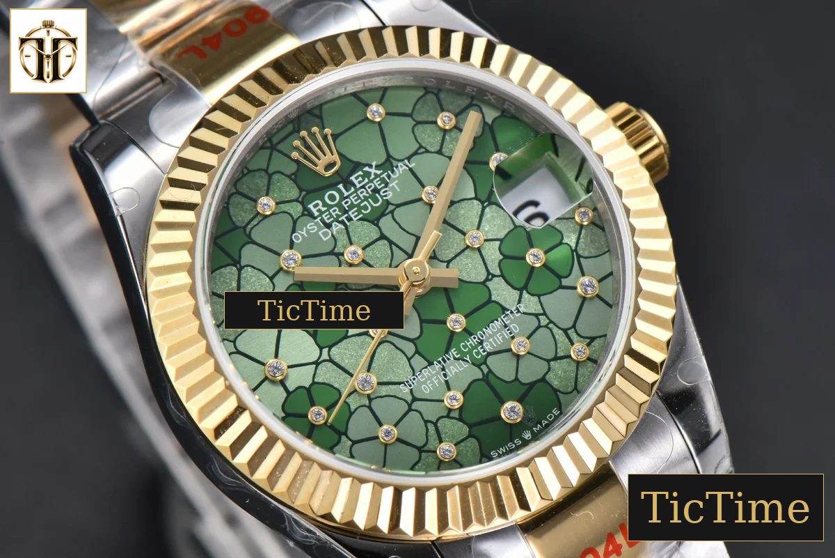 DateJust 904L 31mm GMF YG Fluted Bezel Green Flowers Dial Oyster Bracelet A2824 — foto 13