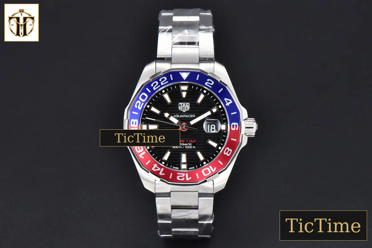 Aquaracer Calibre 7 GMT 43mm OF Blue/Red Bezel Black Dial Swiss SW200 — foto 3