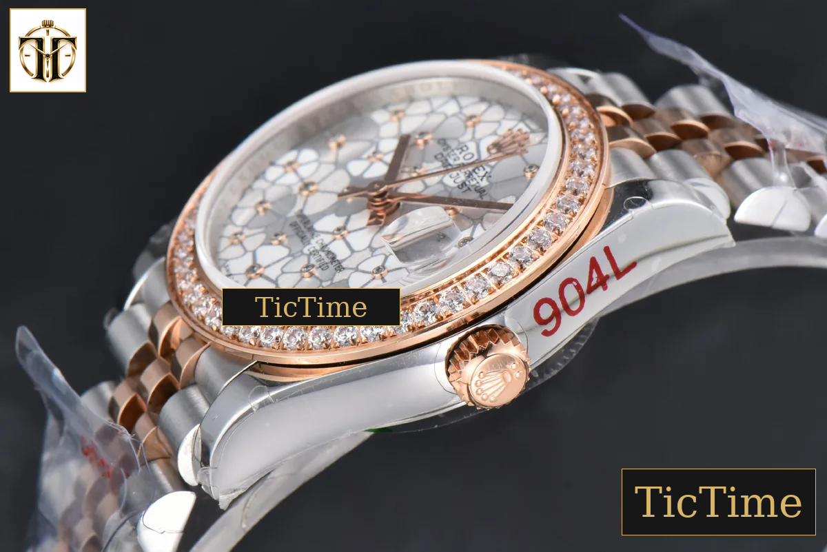 DateJust 904L 31mm GMF RG/SS Diamond Bezel Silver Flowers Dial Jubilee Bracelet A2824 — foto 12