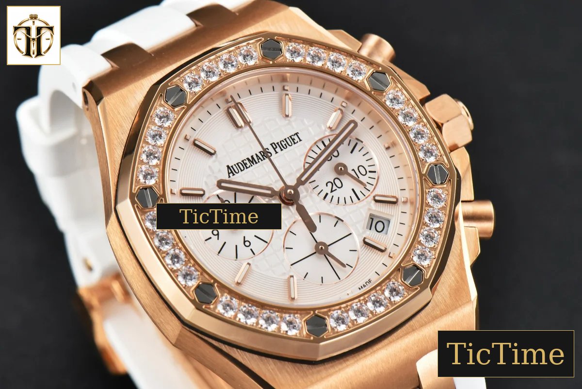 Offshore Ladies 26231ST 37mm RXWF RG Diamond White Dial White Subdial White Rubber Strap Quartz — foto 12