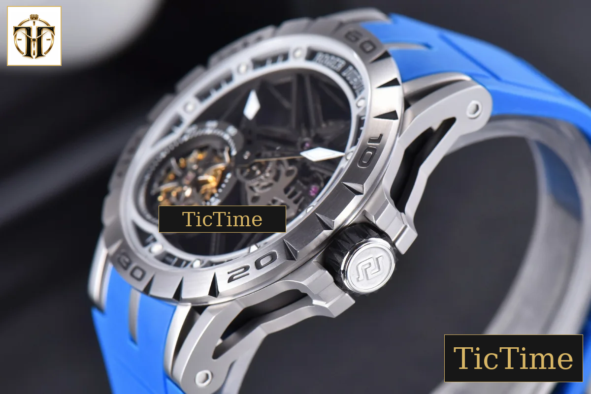 Excalibur Sports Tourbillon 46mm JBF Titanium Skeleton Dial Black Crown Blue Rubber Strap — foto 10