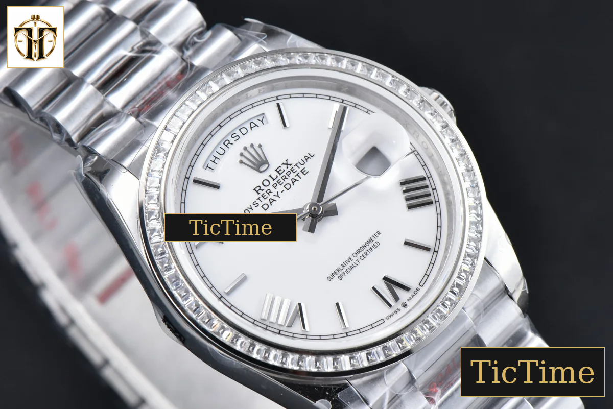 DayDate 36mm GMF SS Diamond Bezel White Dial Roman Marker President Bracelet (Tungsten) A2836 — foto 15