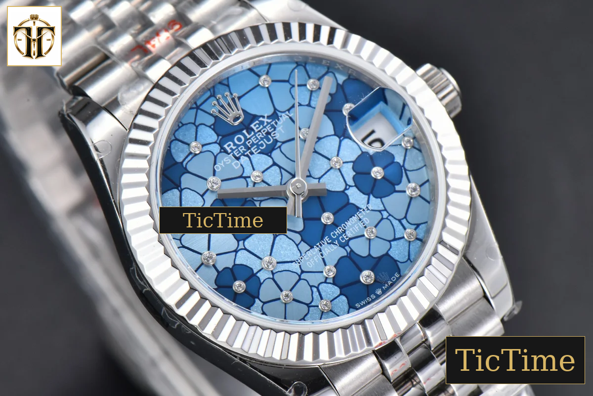 DateJust 904L Fluted Bezel 31mm GMF Blue Flowers Dial Jubilee Bracelet A2824 — foto 13