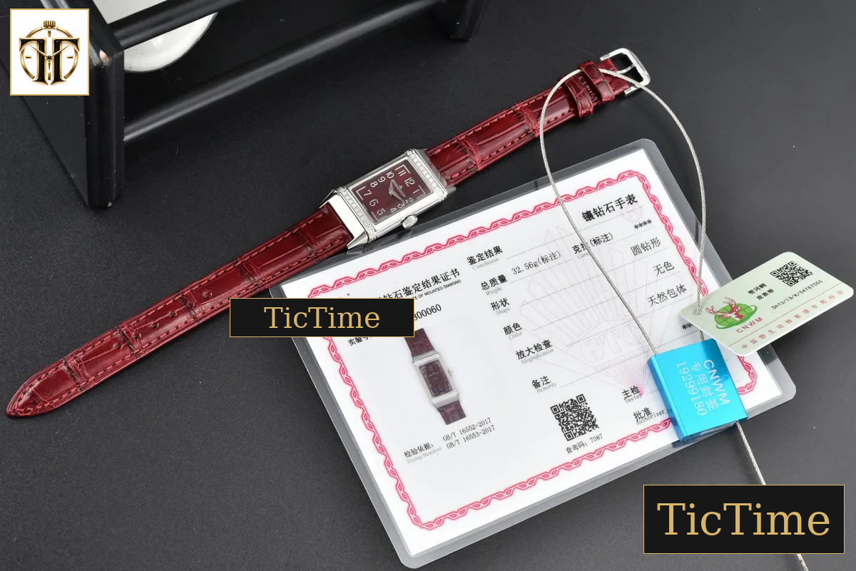 Reverso One 3288420 20mm IMF Diamond White Moissanite Red Leather Strap (wth CZ stones ) Swiss Quartz — foto 25
