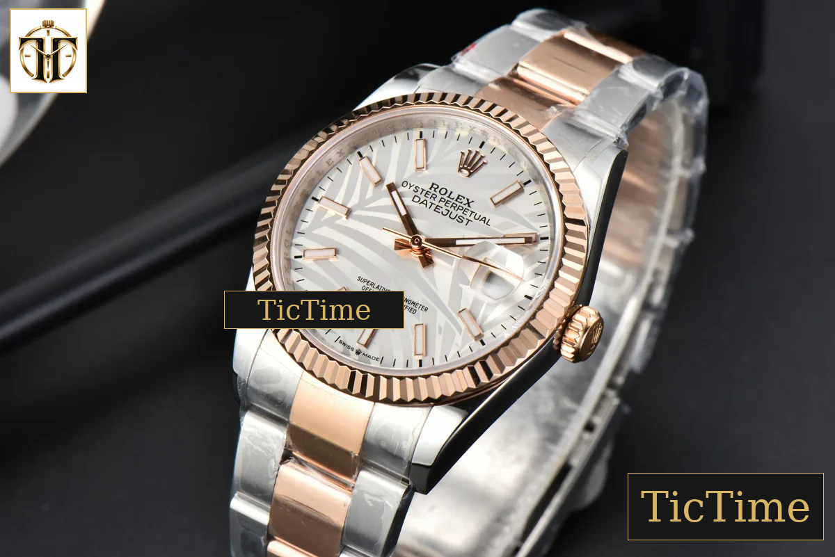 DateJust 36mm BPF RG/SS Fluted Bezel Silver Plam Dial Oyster Bracelet A2824 — foto 5