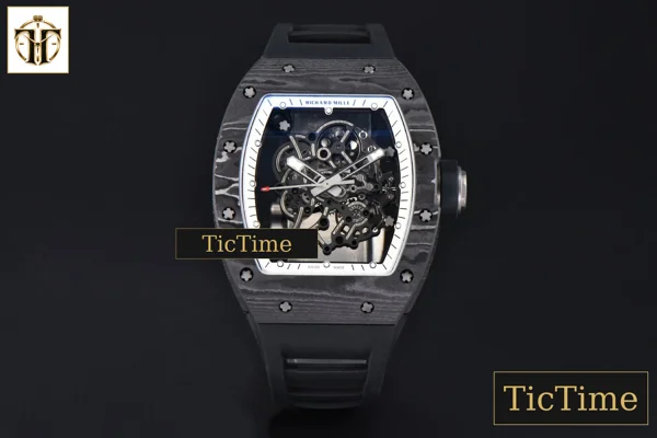 Foto frontal — RM055 42.7mm APSF White Skeleton Dial Black Bezel Black Crown Black Rubber Strap RMUL2