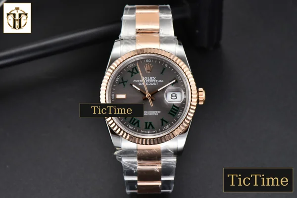 Foto frontal — DateJust 36mm BPF RG/SS Fluted Bezel Gray Wimbledon Dial Oyster Bracelet A2824