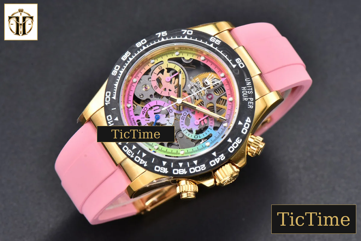 Blaken Daytona 40mm GETF PVD RG Carbon Skeleton Dial Pink Rubber Strap SA4130 — foto 4