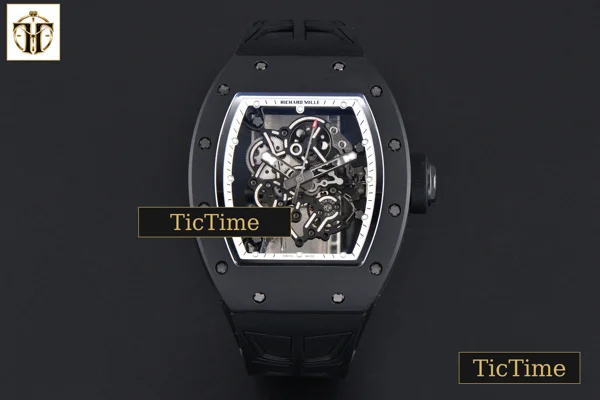 Foto frontal — RM055 42.7mm ZF Ceramic Black Bezel White Skeleton Dial Black Crown Black Rubber Strap RMUL2