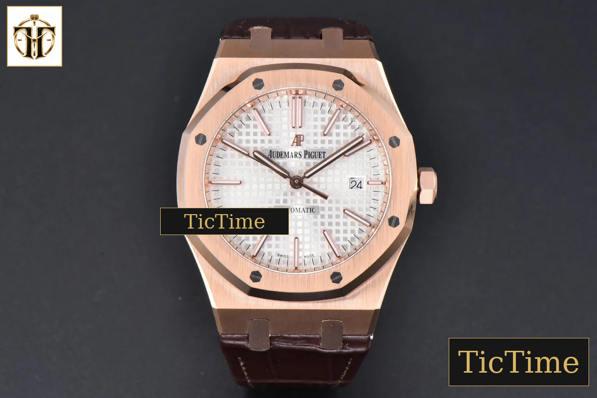Royal Oak 15400 41mm IPF RG White Textured Dial Brown Leather Strap SA3120 — foto 3