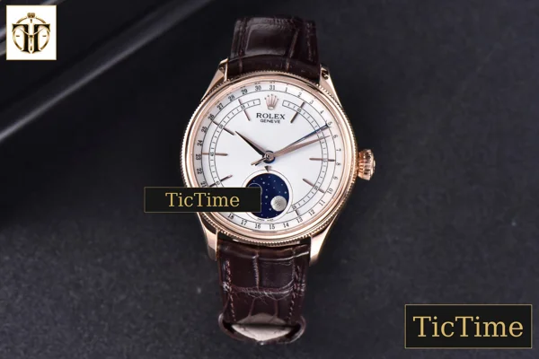 Foto frontal — Cellini Moonphase 50535 40mm KZF RG white dial Mod Asia 3195