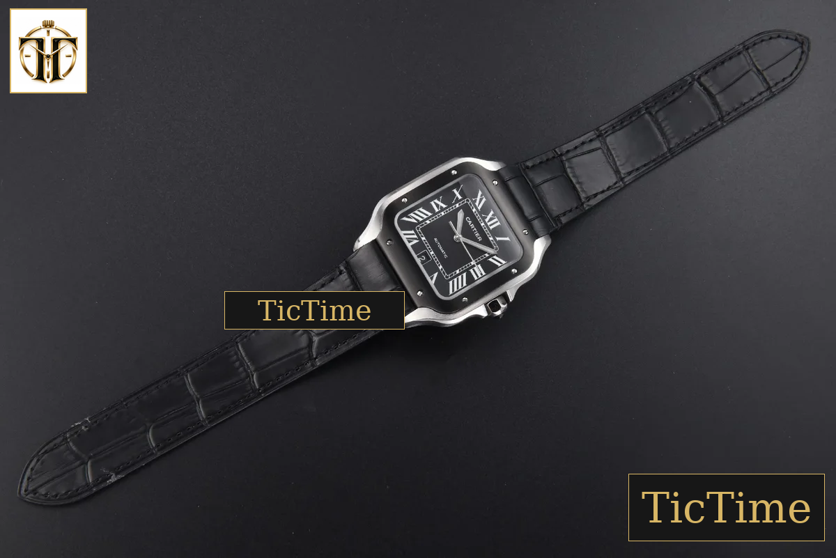 Santos de Cartier XL 40mm AF SS Black Dial Black Bezel Black Leather Strap Miyota 9015 — foto 31