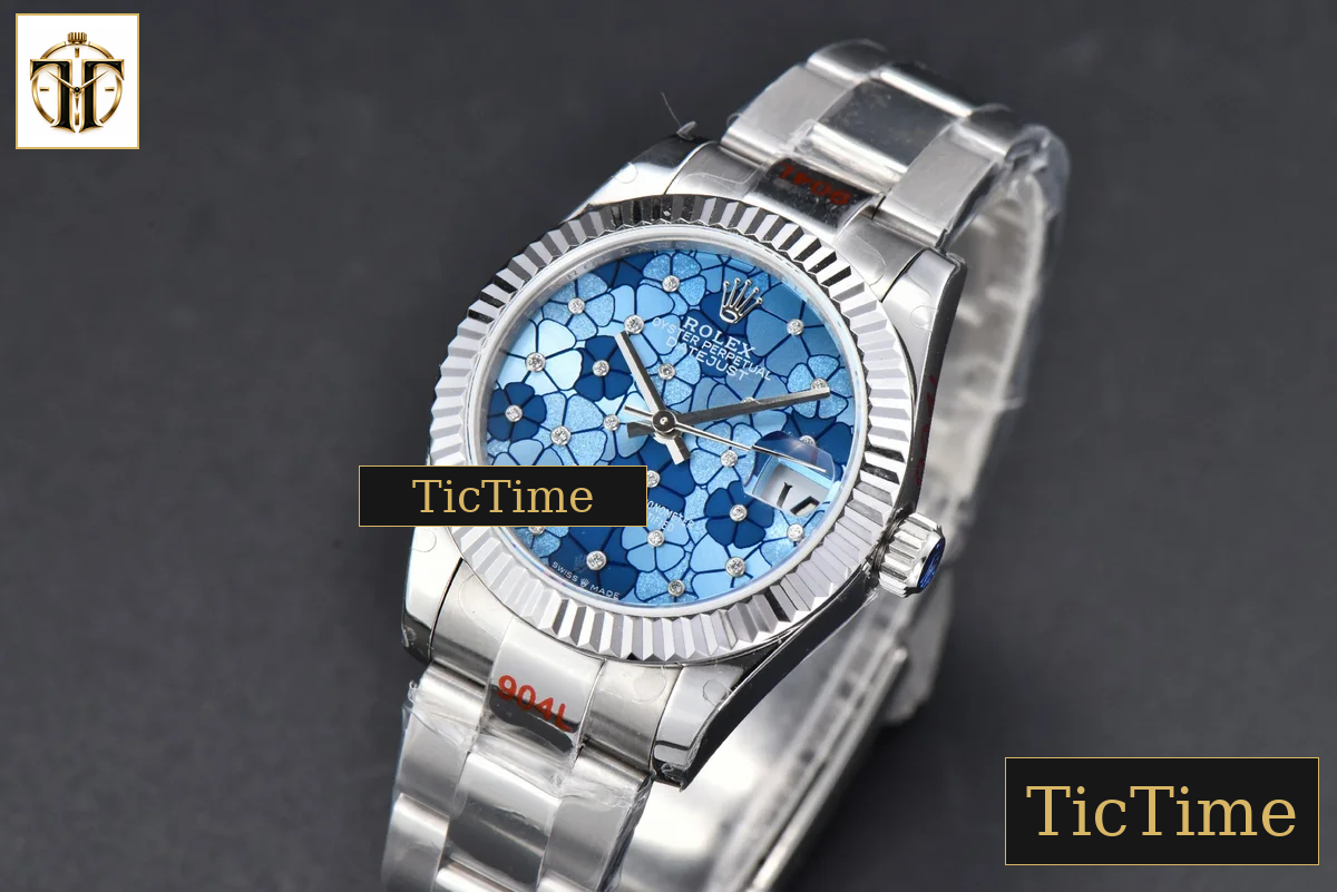 DateJust 904L Fluted Bezel 31mm GMF Blue Flowers Dial Oyster Bracelet A2824 — foto 5