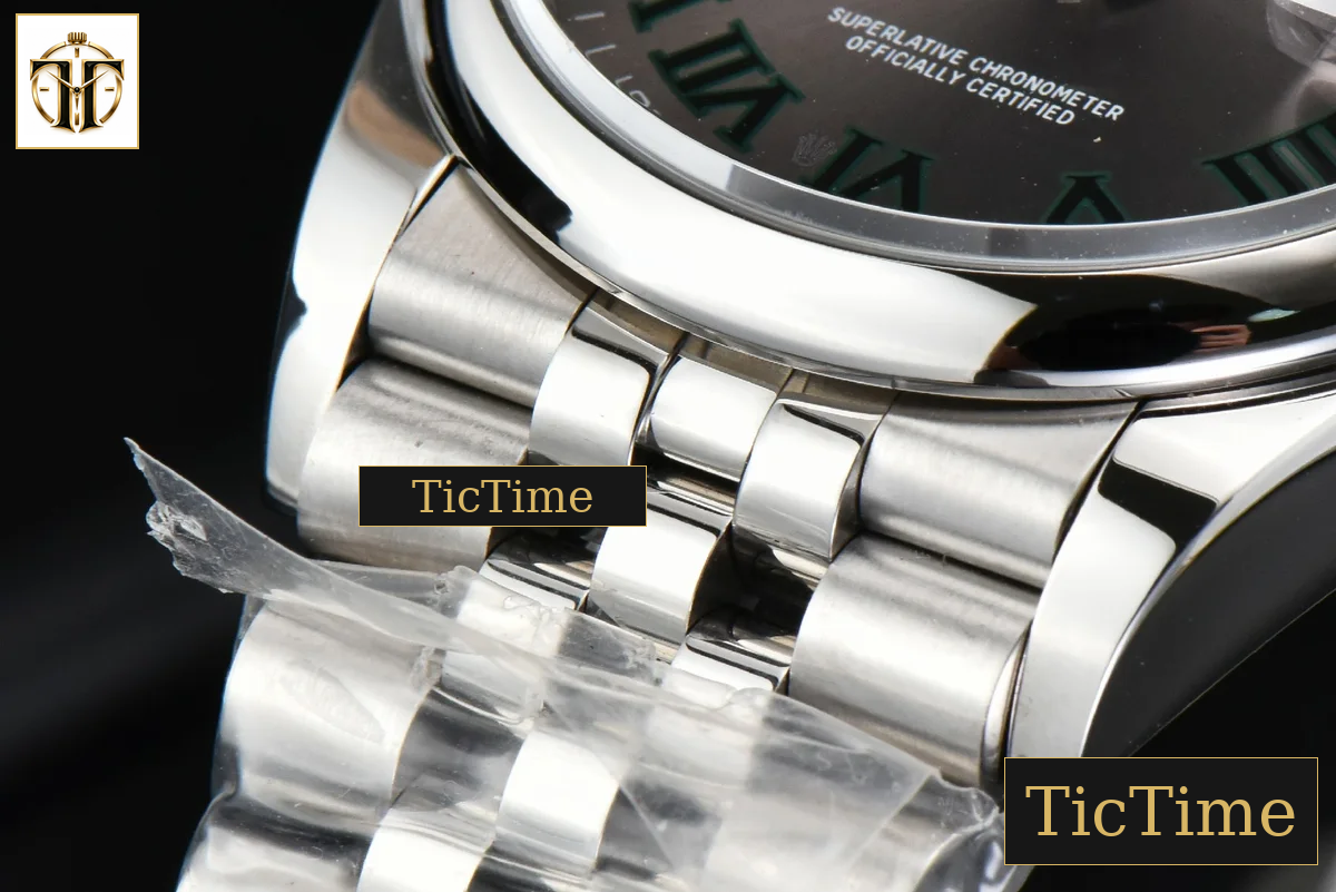 DateJust Smooth Bezel Wimbledon 36mm BPF Gray Dial Green Roma Marker Jubilee Bracelet A2824 — foto 10
