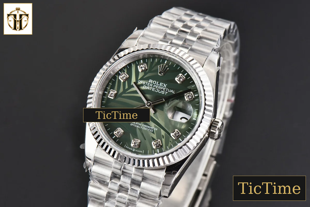DateJust Fluted 36mm BPF Green Plam Dial Diamond Marker Jubilee Bracelet 3235 — foto 4