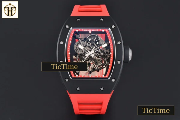 Foto frontal — RM055 42.7mm APSF Ceramic Black Bezel Red Skeleton Dial Black Crown Red Rubber Strap RMUL2