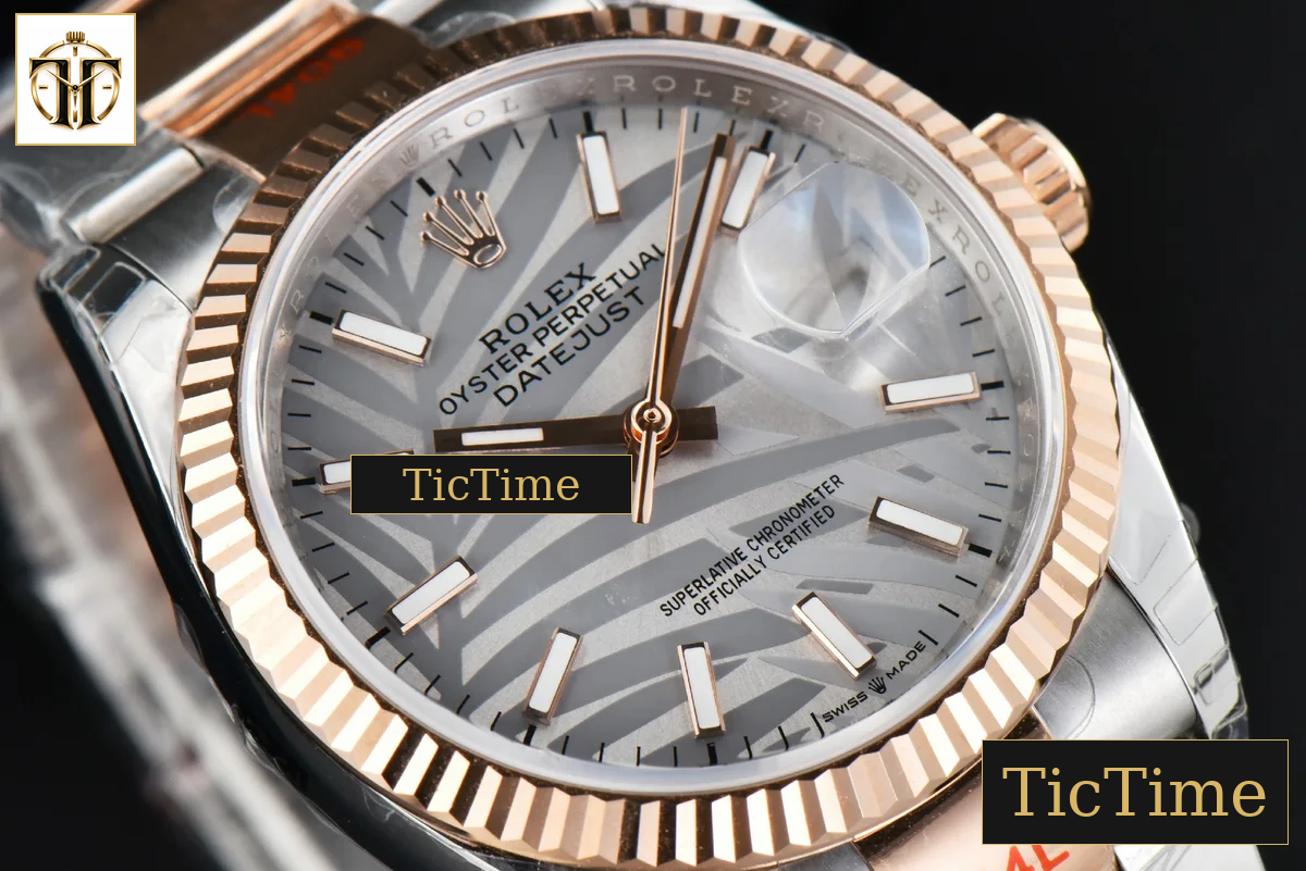 DateJust 36mm EWF RG/SS Silver Plam Dial Oyster Bracelet A3235 — foto 12