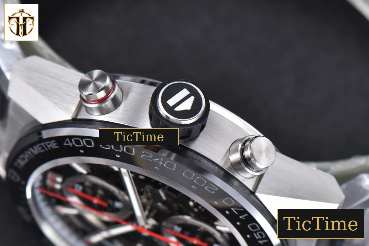 Calibre Heuer 01 Chrono 45mm XF PVD Skeleton Dial Red Hand SS Bracelet A1887 — foto 12