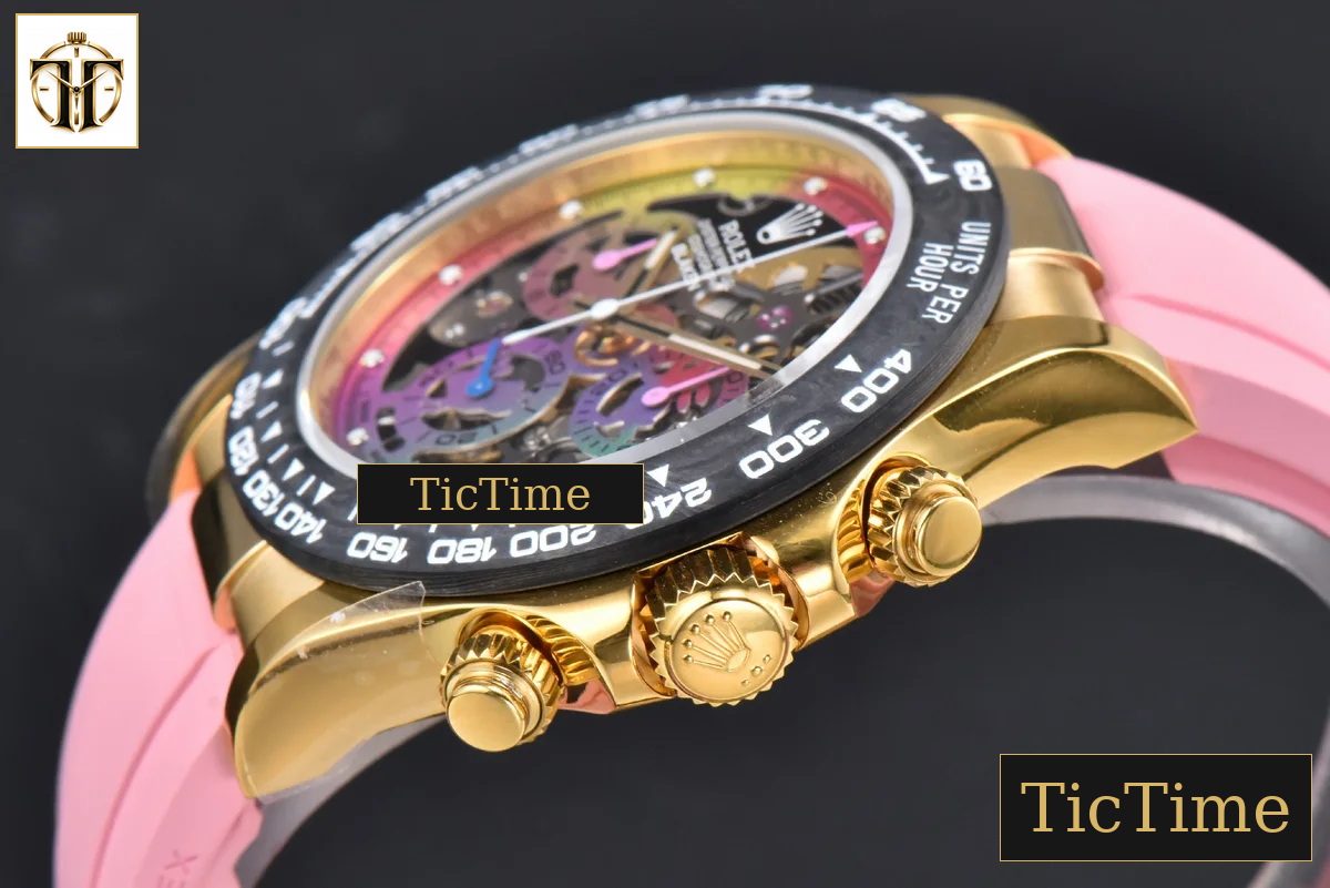 Blaken Daytona 40mm GETF PVD RG Carbon Skeleton Dial Pink Rubber Strap SA4130 — foto 12