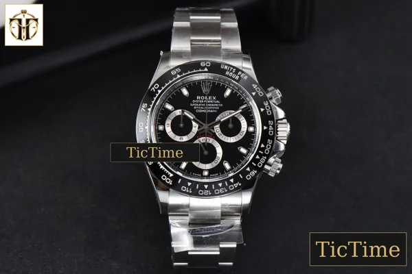 Foto frontal — Daytona 116500 Clean Factory Black Ceramic Black Dial SS Bracelet A4130