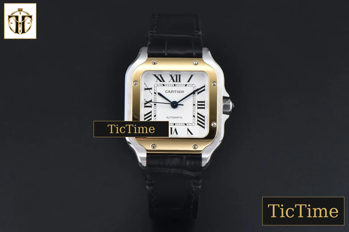 Santos de Cartier Medium 35mm AF SS White Dial YG Bezel Black Leather Strap Miyota 9015 — foto 2