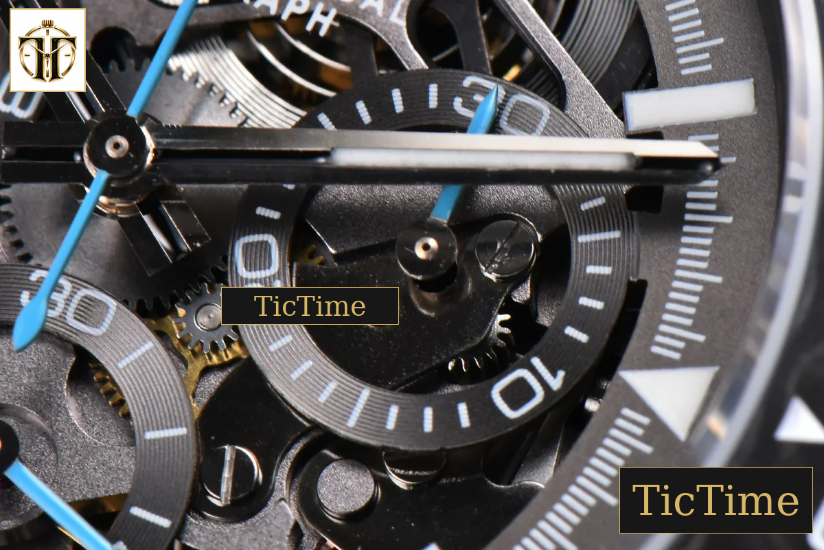Daytona Montoya Carbon Fiber 40mm DIWF Skeleton Dial Blue Hand Black Nylon Strap 4130 — foto 8