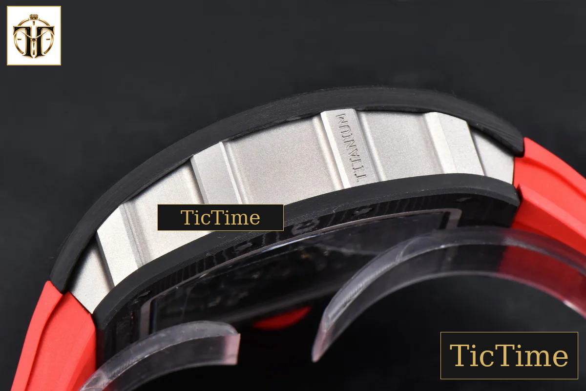 Ti Case RM055 42.7mm APSF Black Skeleton Dial Black Bezel Red Crown Red Rubber Strap RMUL2 — foto 16