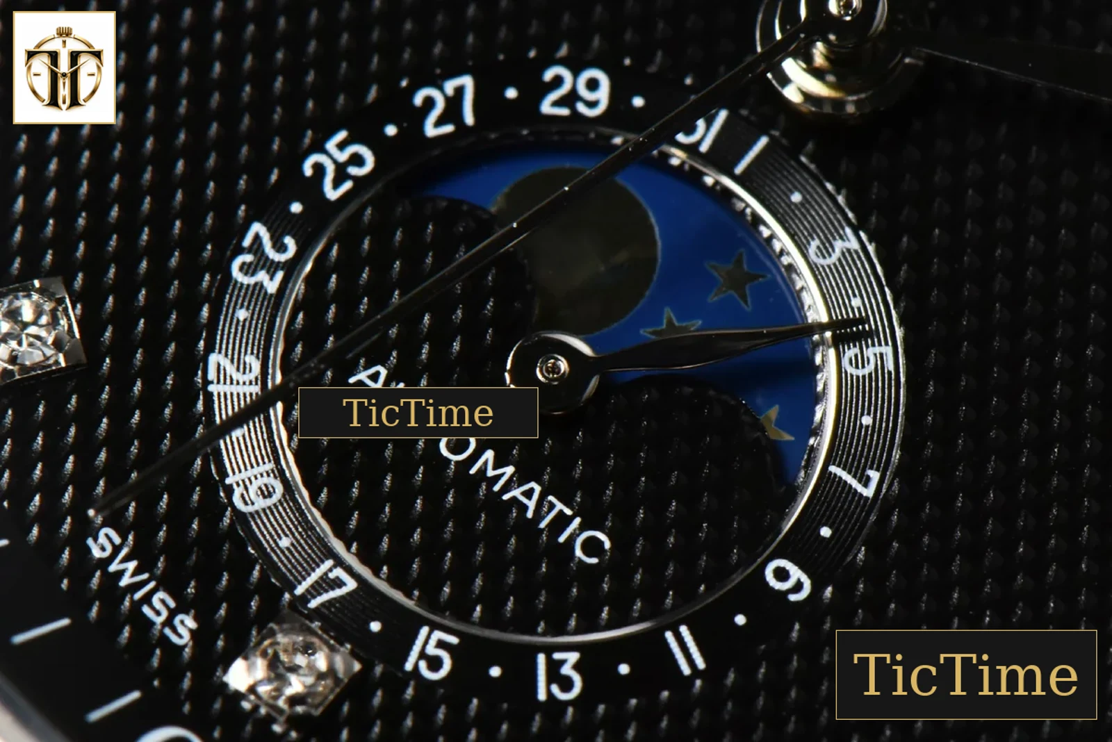 Master Moonphase 40mm GF Black Dial Diamond Marker SS Bracelet A899 — foto 8