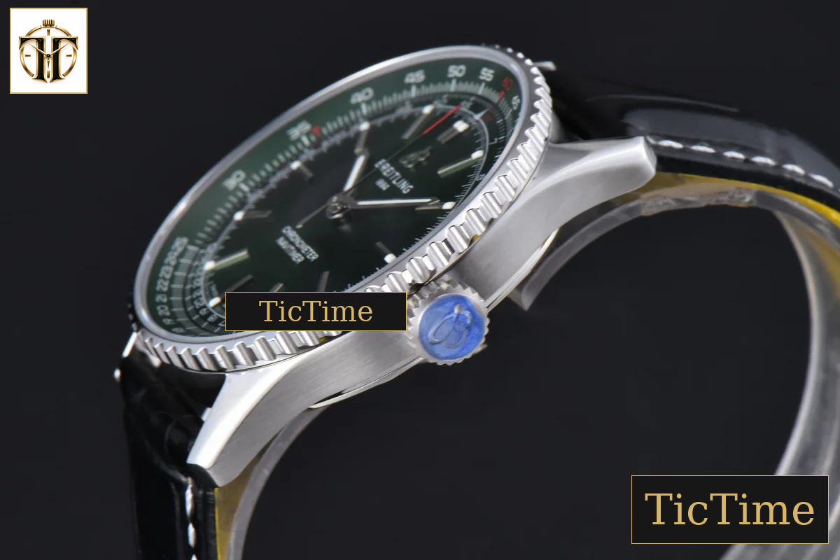 Navitimer Automatic 41mm BLSF SS Green Dial Black Leather Strap A2824 — foto 10