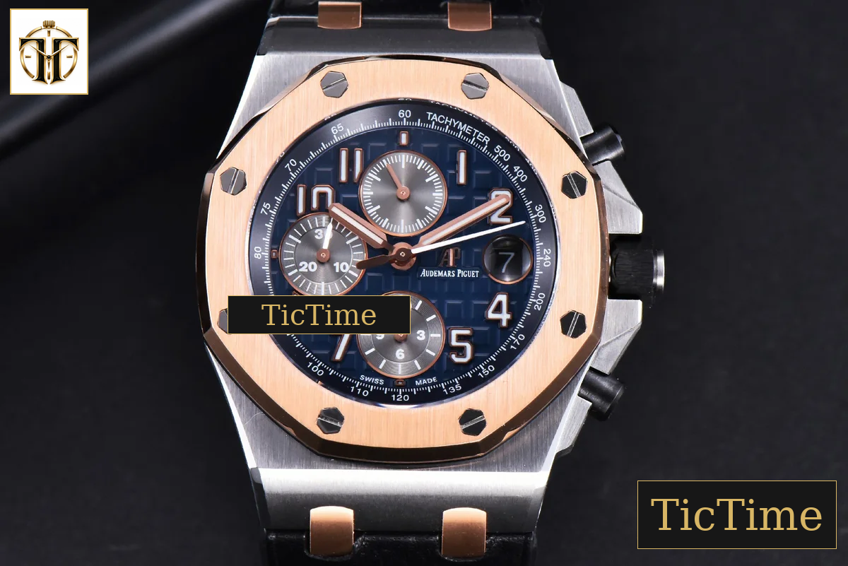 Royal Oak Offshore 26471SR 44mm JF RG Blue Dial Black Leather Strap A3126 — foto 2
