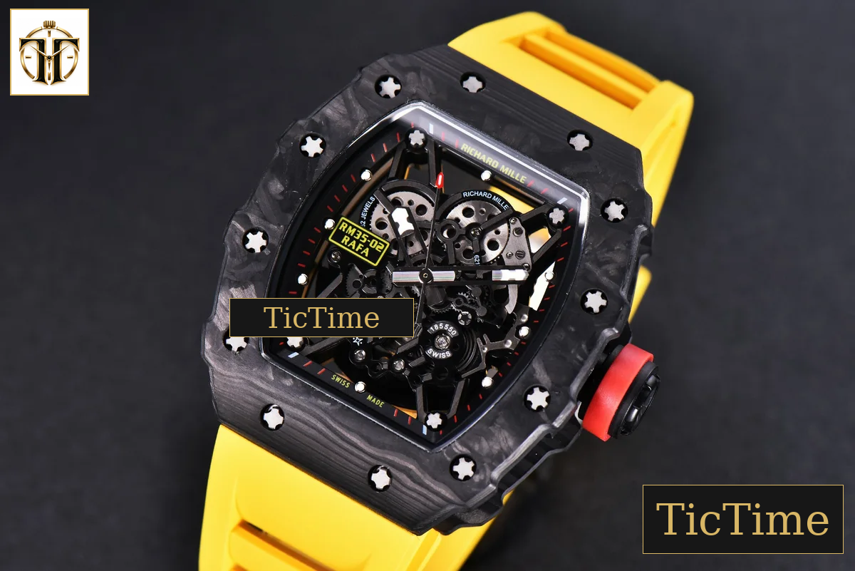 RM035-02 KVF Skeleton Dial Red Yellow Rubber Strap V3 Miyota8215 — foto 4