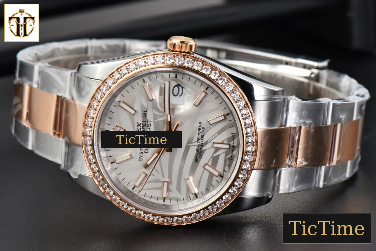 DateJust 36mm BPF RG/SS Diamond Bezel Silver Plam Dial Oyster Bracelet A2824 — foto 12
