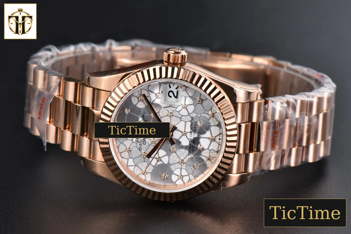 DateJust 904L 31mm GMF RG Fluted Bezel Silver Flowers Dial President Bracelet A2824 — foto 16