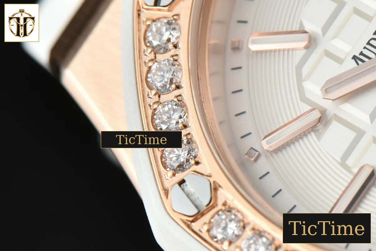 Royal Oak Offshore Ladies 33mm RXWF RG Moissanite White Dial Diamonds Bezel White Rubber Strap Swiss Quartz — foto 10