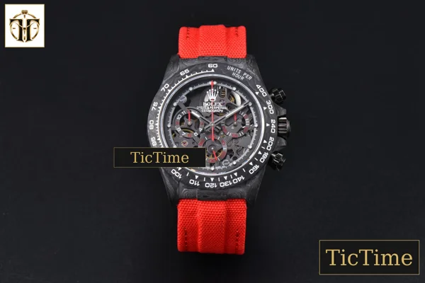 Foto frontal — Daytona Montoya Carbon Fiber 40mm DIWF Skeleton Dial Red Nylon Strap 4130