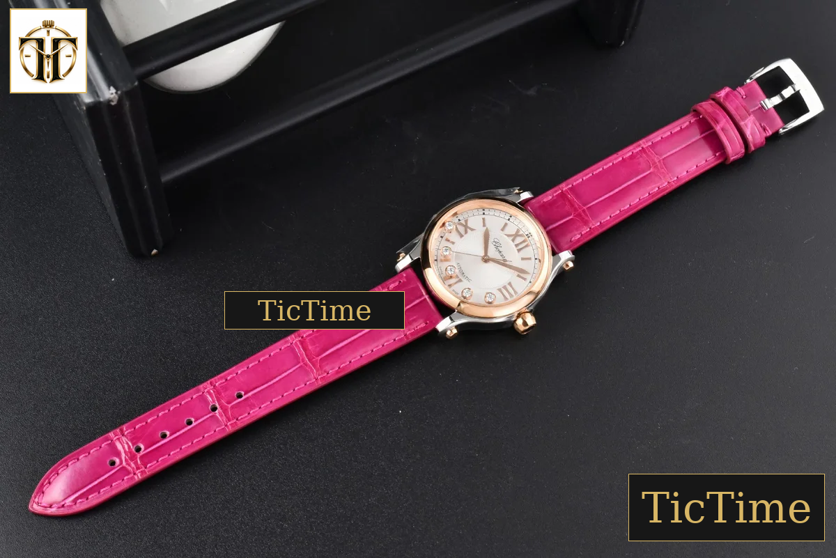 Happy Sport Automatic 33mm HWF RG/SS White Dial Rose Red Leather Strap A2892 — foto 28
