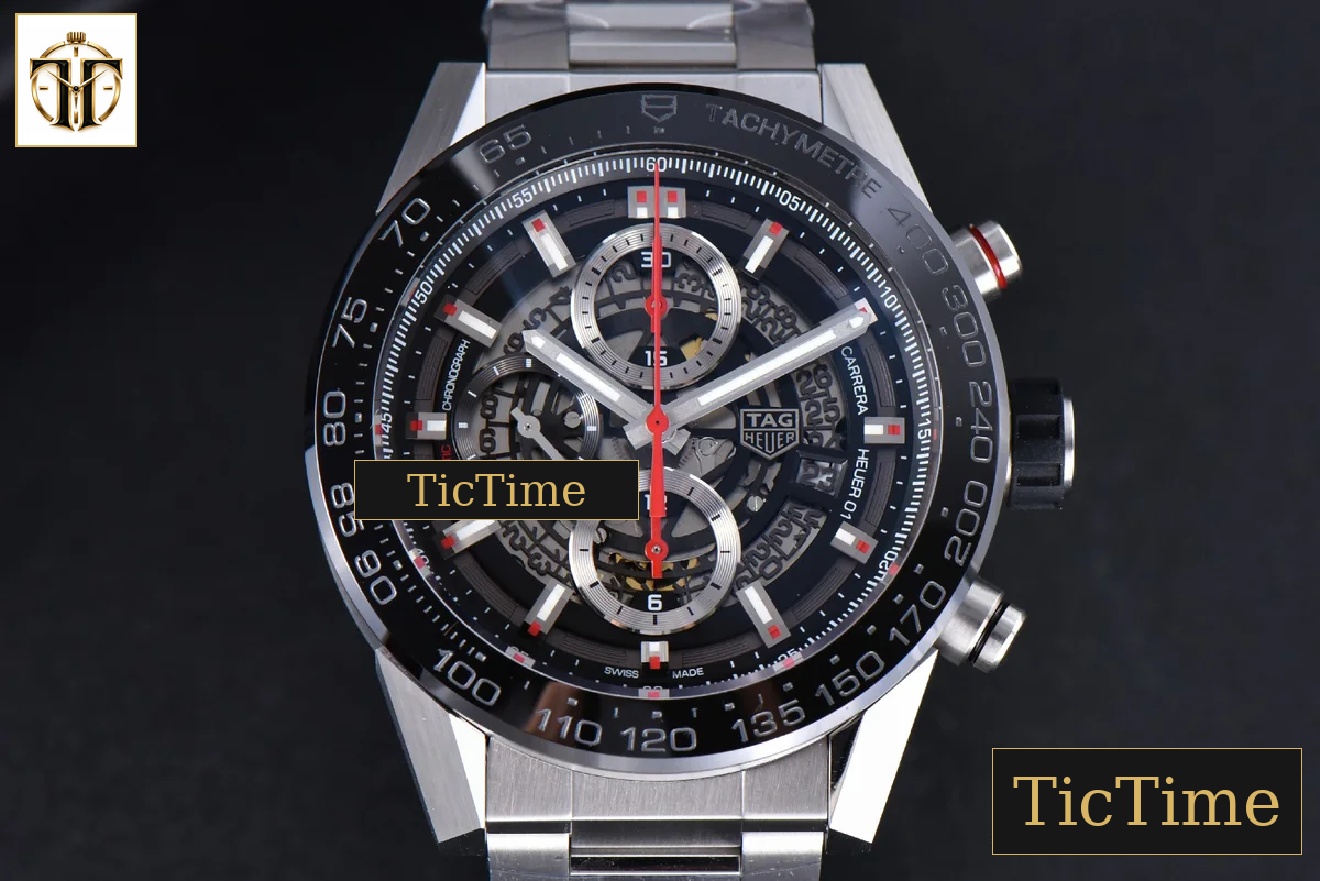 Calibre Heuer 01 Chrono 45mm XF PVD Skeleton Dial Red Hand SS Bracelet A1887 — foto 2