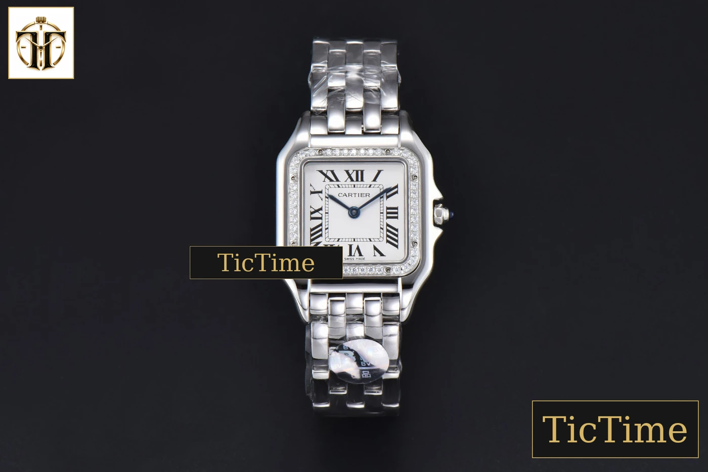 Vista frontal — Panthère Secrete Ladies 27mm BVF SS Diamond Bezel White Dial SS Bracelet Ronda Quartz