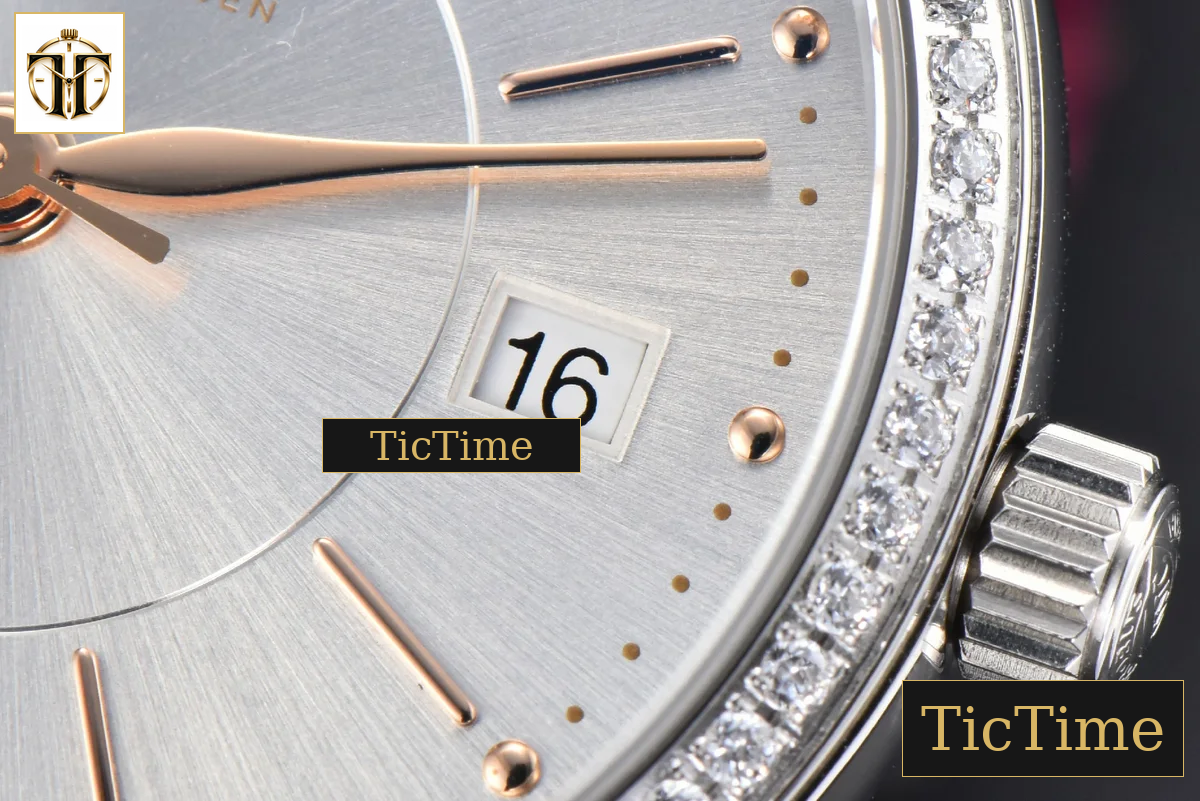 Portofino 37mm V7F Diamond Silver Dial RG Marker Pink Leather Strap A2892 — foto 9