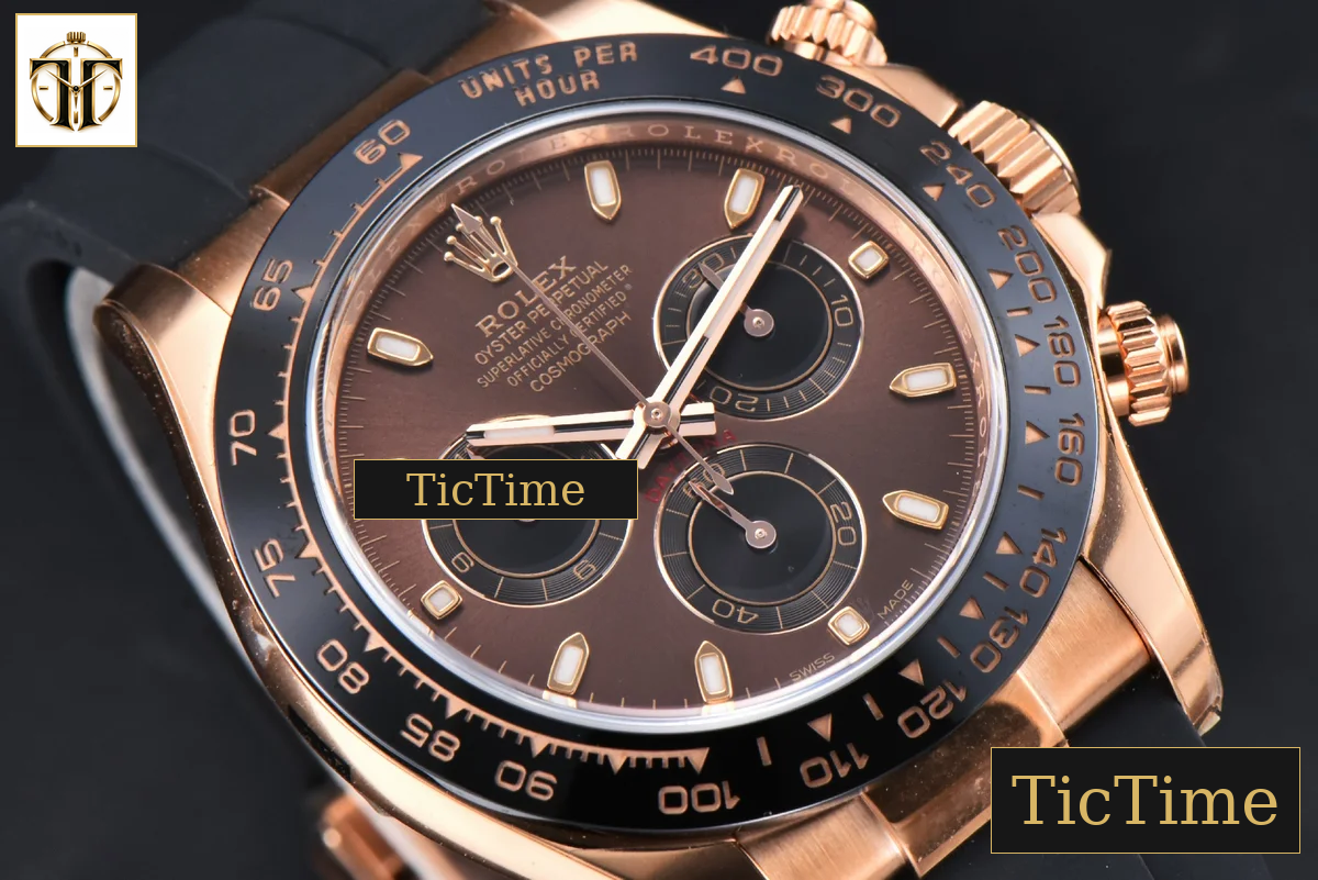 Daytona 116515 40mm Clean Factory RG Black Ceramic Bezel Brown Dial Oysterflex Rubber Strap A4130 — foto 15