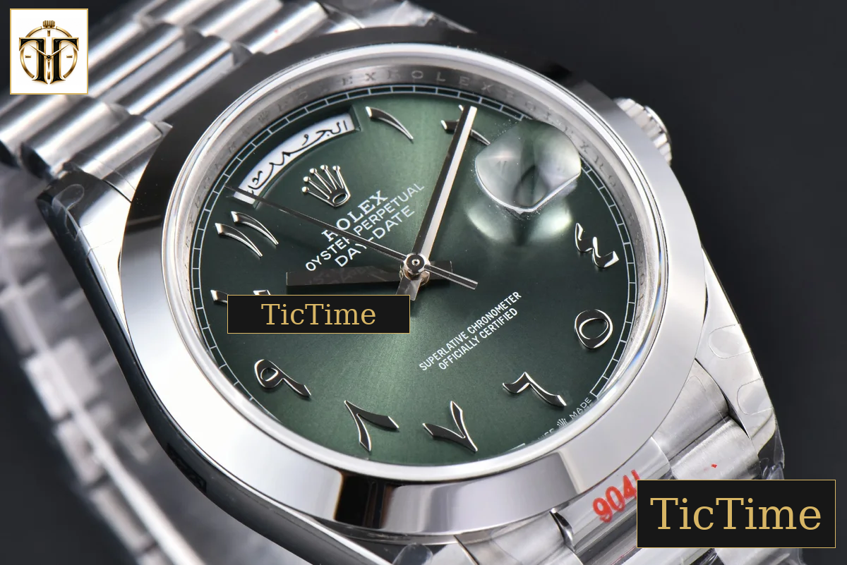 DayDate 904L Smooth Oliva 40mm GMF Green Arabic Dial President Bracelet A2836 — foto 17