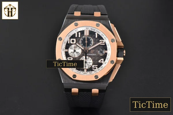 Foto frontal — Royal Oak Offshore 26405 44mm RSF RG Gray Dial Silver Subdial Black Rubber Strap A3126