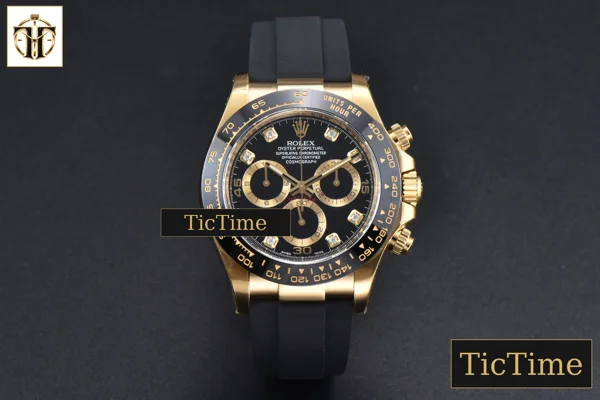 Foto frontal — Daytona 116518 40mm Clean Factory YG Black Dial Diamond Marker Oysterflex Strap A4130