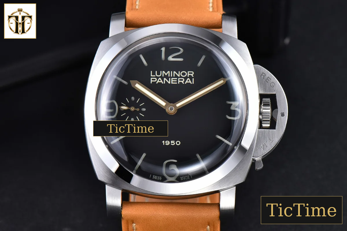 E Luminor 1950 PAM127 47mm XF Black Dial Brown Leather Strap A6497 — foto 13