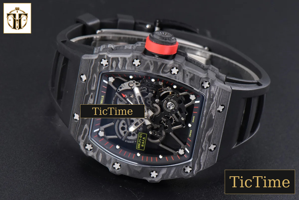 RM035-02 42mm T+F Black Forged Carbon Black Skeleton Dial Red Crown Black Rubber Strap RMUL2 — foto 15